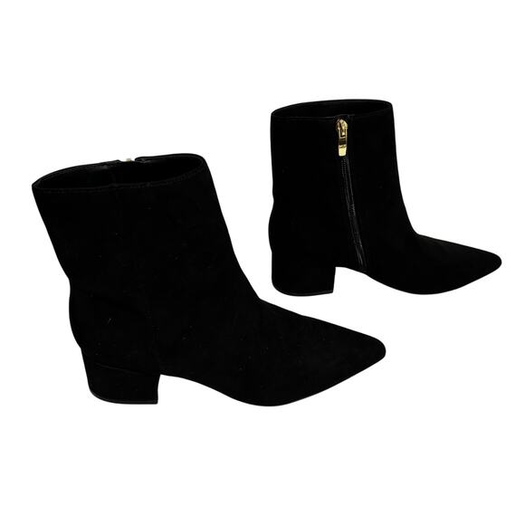 Marc Fisher Black suede ankle boots pointy toes mid-high block heels US 7.5M - Picture 2 of 10
